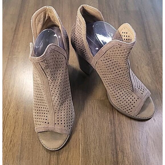 Lucky Brand Brown Laser Cut Western Open Toe High Heel Booties Sz 9M - Picture 2 of 9